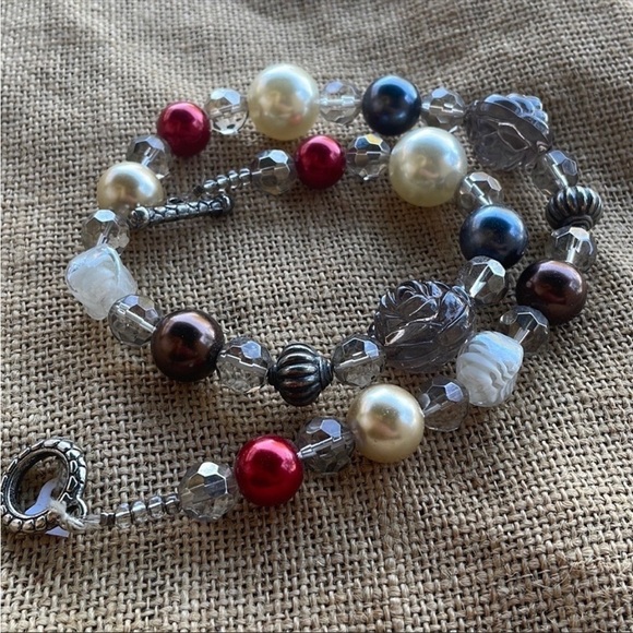 Glass Necklace Pearl Glass Crystal Spacers Red White Brown Gray New - Picture 9 of 11